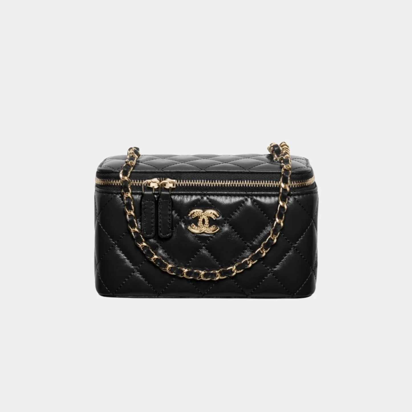 Chanel Long Vanity with Chain in Shiny Lambskin and Gold Tone - Black
