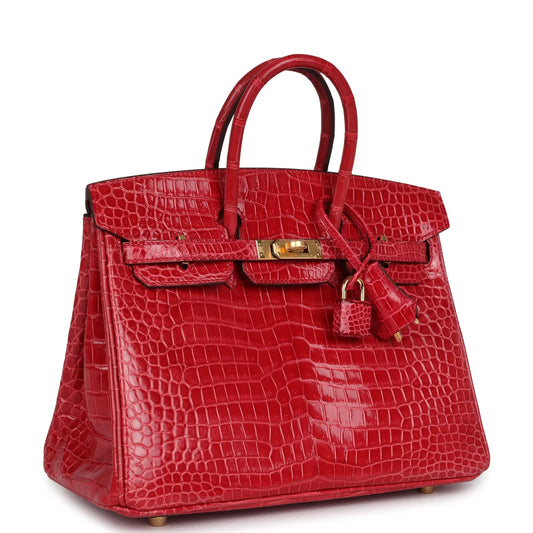 Hermès Birkin 25 Braise Shiny Porosus Crocodile Gold Hardware