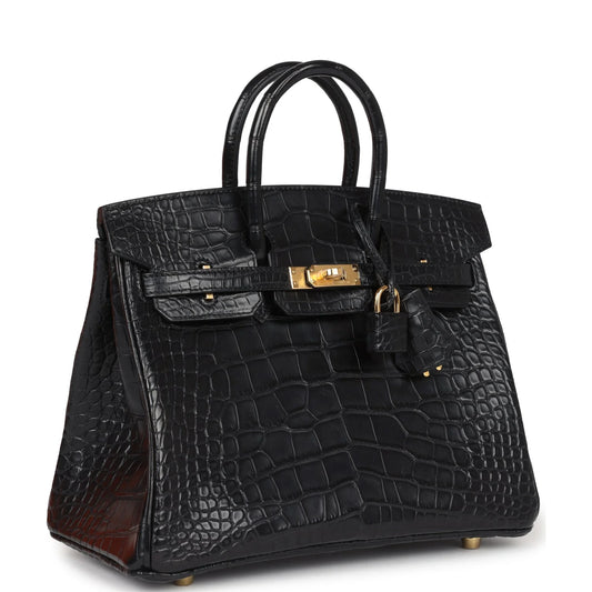 Hermès Birkin 25 Black Matte Alligator Gold Hardware