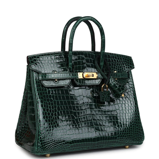 Hermès Birkin 25 Vert Fonce Shiny Porous Crocodile Gold Hardware