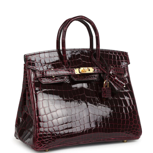 Hermès Birkin 25 Bordeaux Shiny Niloticus Crocodile Gold Hardware