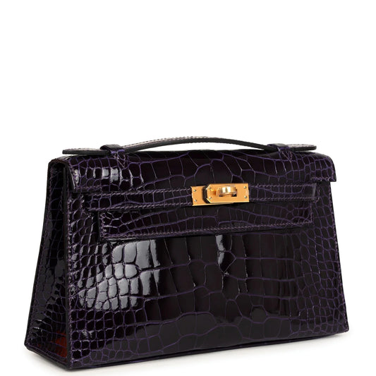 Hermès Kelly Pochette Amethyst Shiny Alligator Gold Hardware