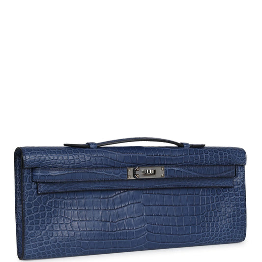 Hermès Kelly Cut Bleu De Malte Matte Porosus Crocodile Palladium Hardware