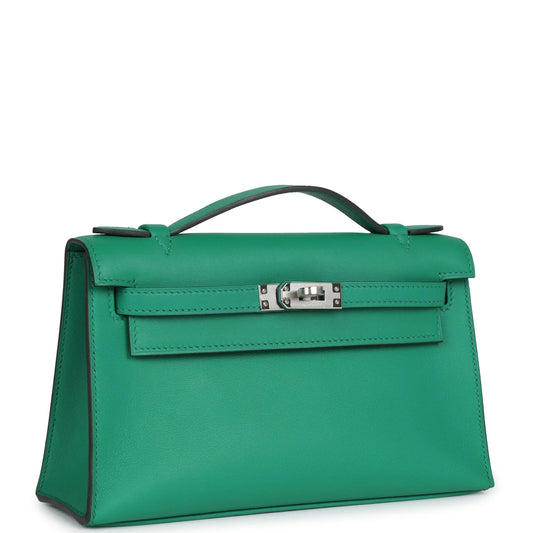 Hermès Kelly Pochette Vert Vertigo Swift Palladium Hardware