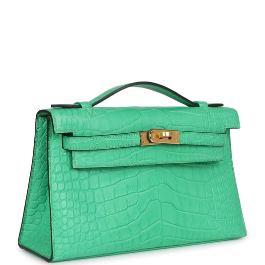 Hermès Kelly Pochette Vert Comics Matte Alligator Gold Hardware