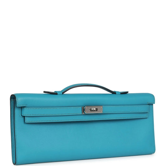 Hermès Kelly Cut Turquoise Swift Palladium Hardware
