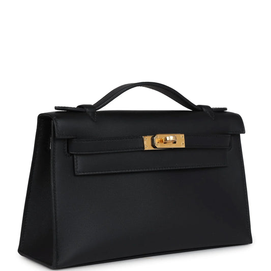 Hermès Kelly Pochette Black Swift Gold Hardware