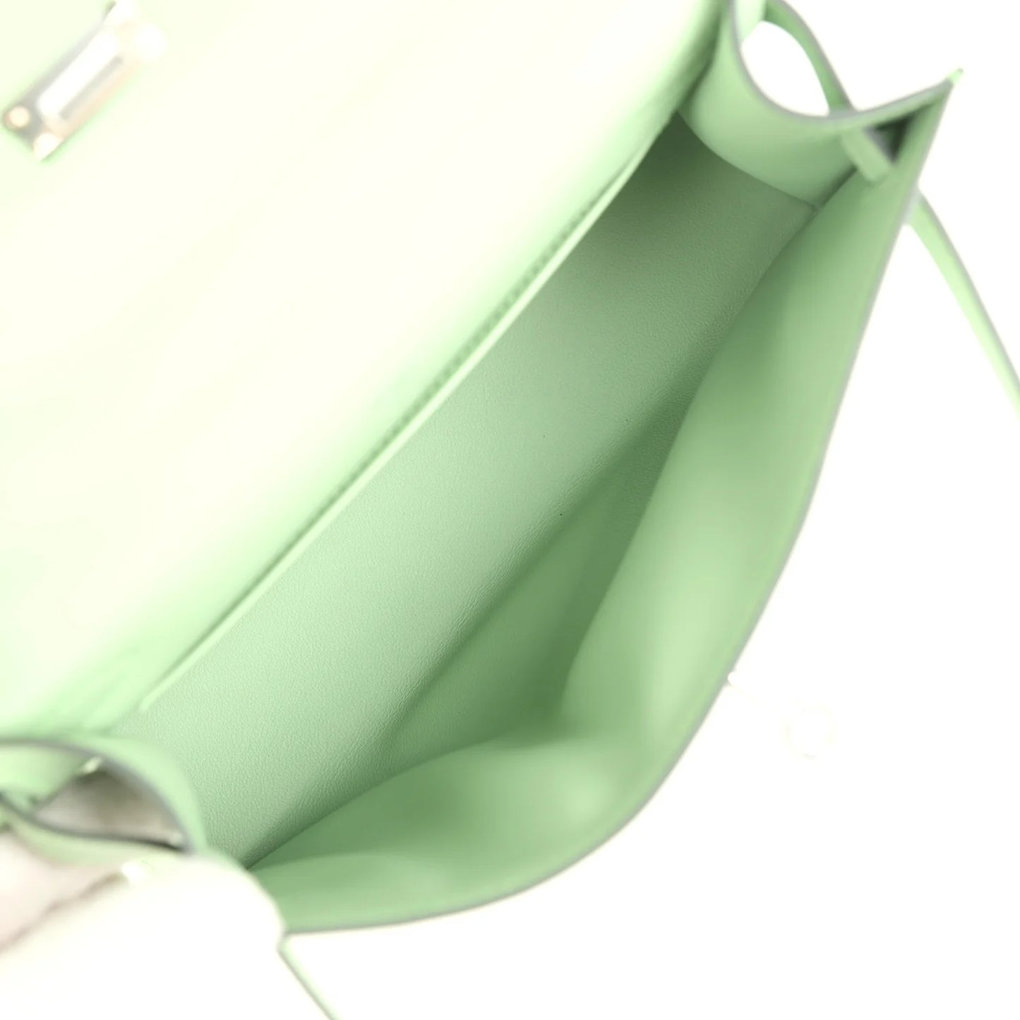 Hermès Kelly Pochette Vert Criquet Swift Palladium Hardware