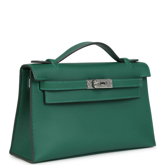 Hermès Kelly Pochette Vert Moyen Swift Palladium Hardware