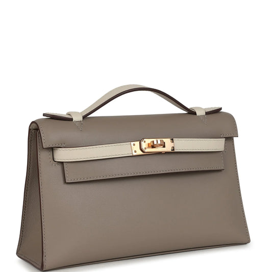 Hermès Special Order (HSS) Kelly Pochette Gris Asphalte and Beton Swift Rose Gold Hardware