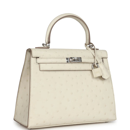 Hermès Kelly Sellier 25 Beton Ostrich Palladium Hardware