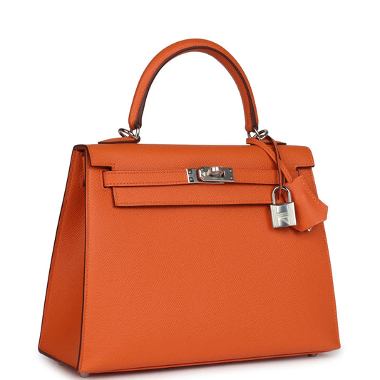 Hermès Kelly Sellier 25 Orange Epsom Palladium Hardware