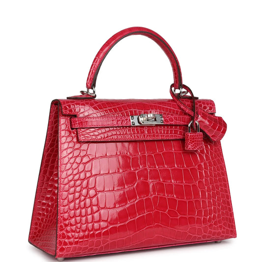 Hermès Kelly Sellier 25 Rose Extreme Shiny Alligator Palladium Hardware