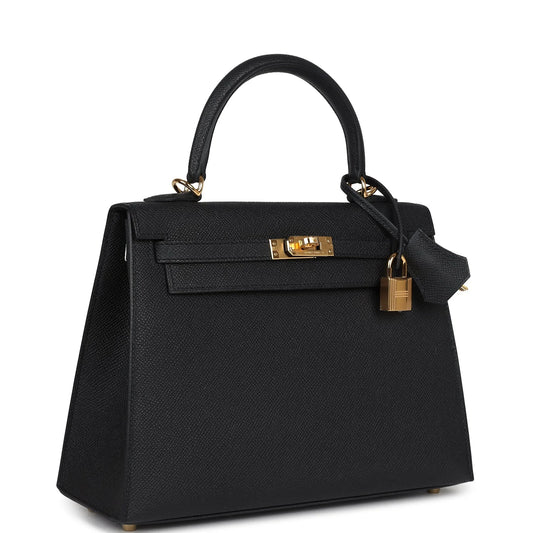 Hermès Kelly Sellier 25 Black Epsom Gold Hardware