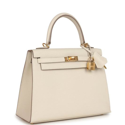 Hermès Kelly Sellier 25 Craie Epsom Gold Hardware