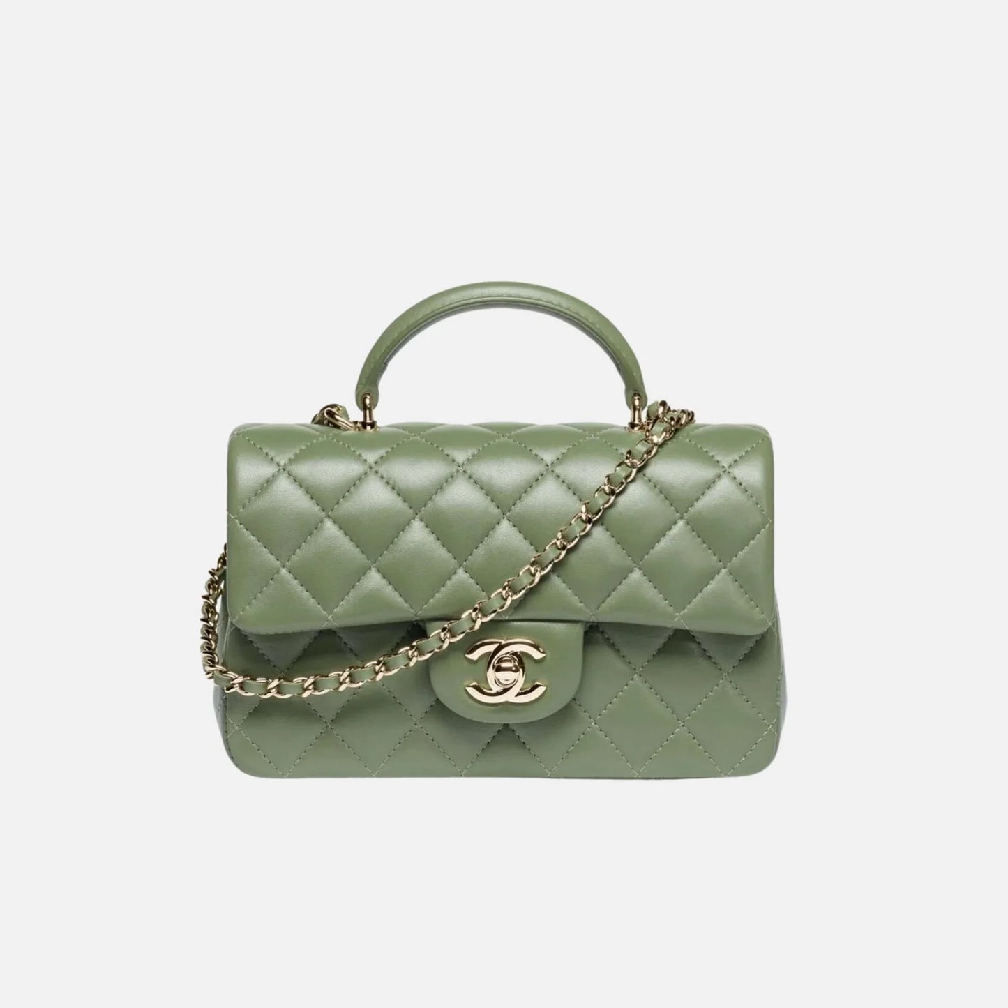 Chanel Flap Bag With Top Handle Khaki