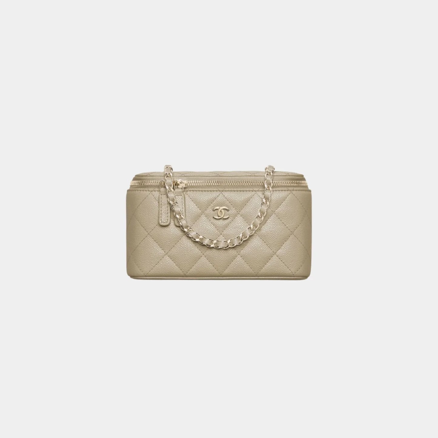 Chanel Classic Long Vanity with Chain in Grained Shiny Calfskin - Khaki