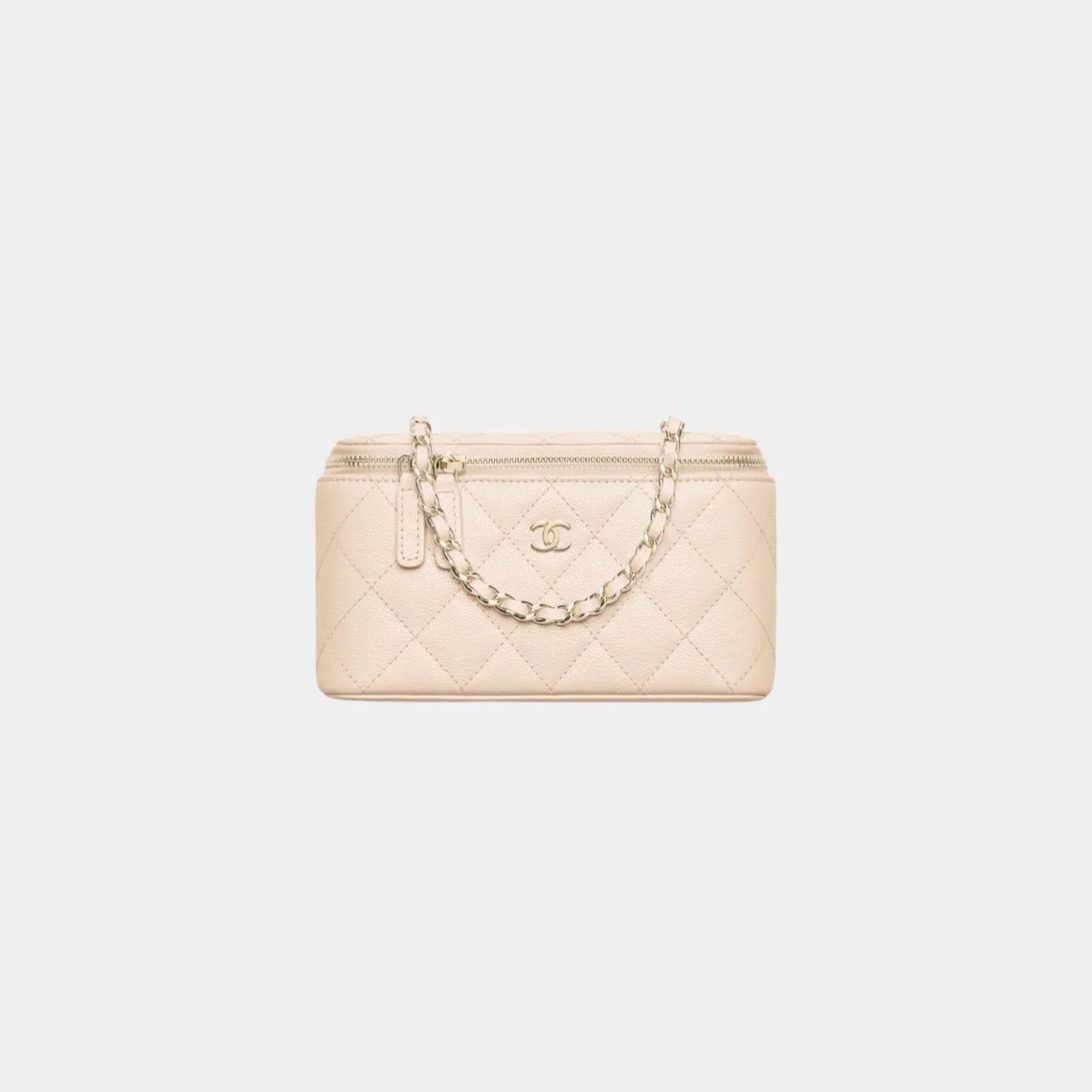 Chanel Classic Long Vanity with Chain in Grained Shiny Calfskin - Light Beige