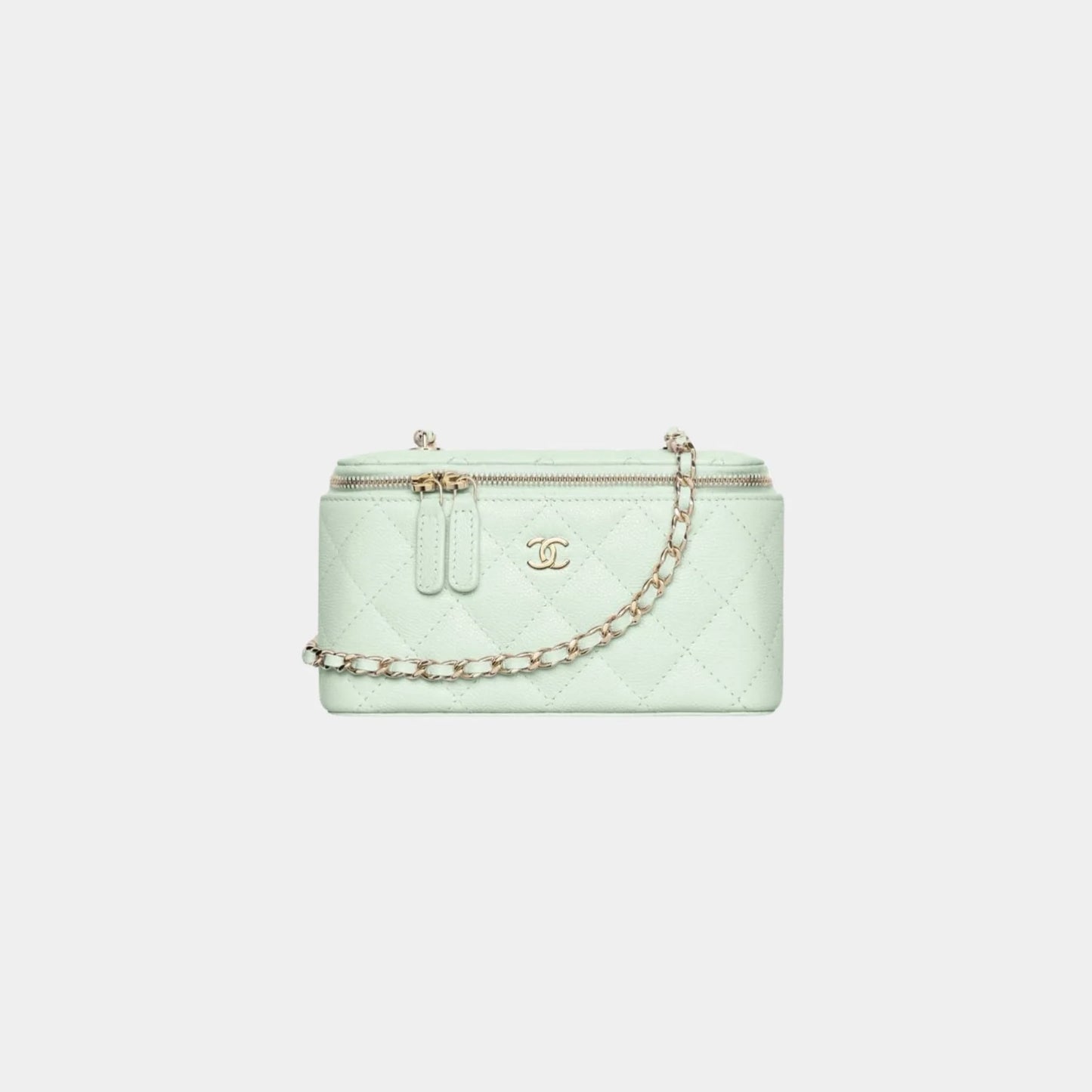 Chanel Classic Long Vanity with Chain in Grained Shiny Calfskin - Light Green