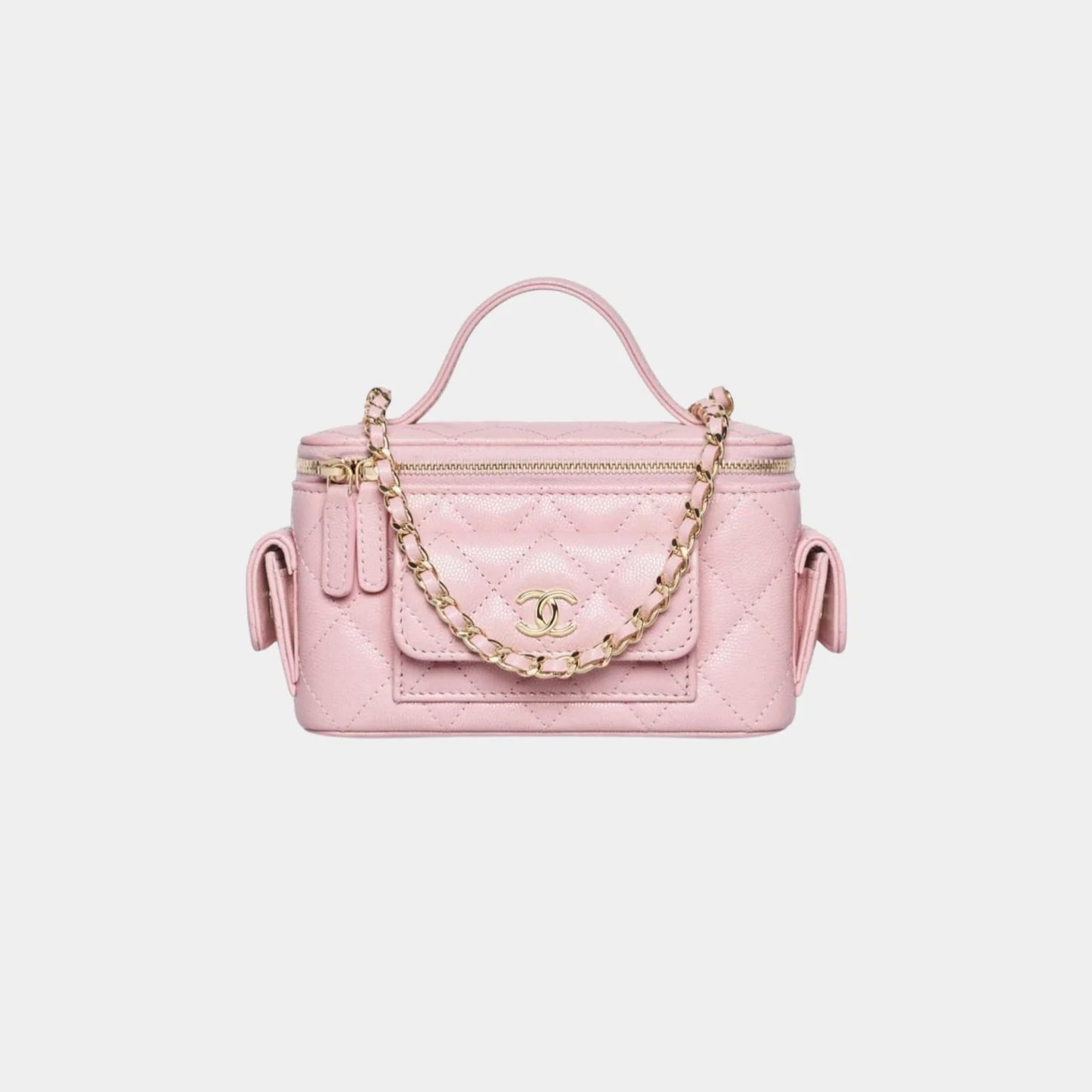 Chanel Vanity with Chain in Grained Shiny Calfskin and Gold Tone - Light Pink