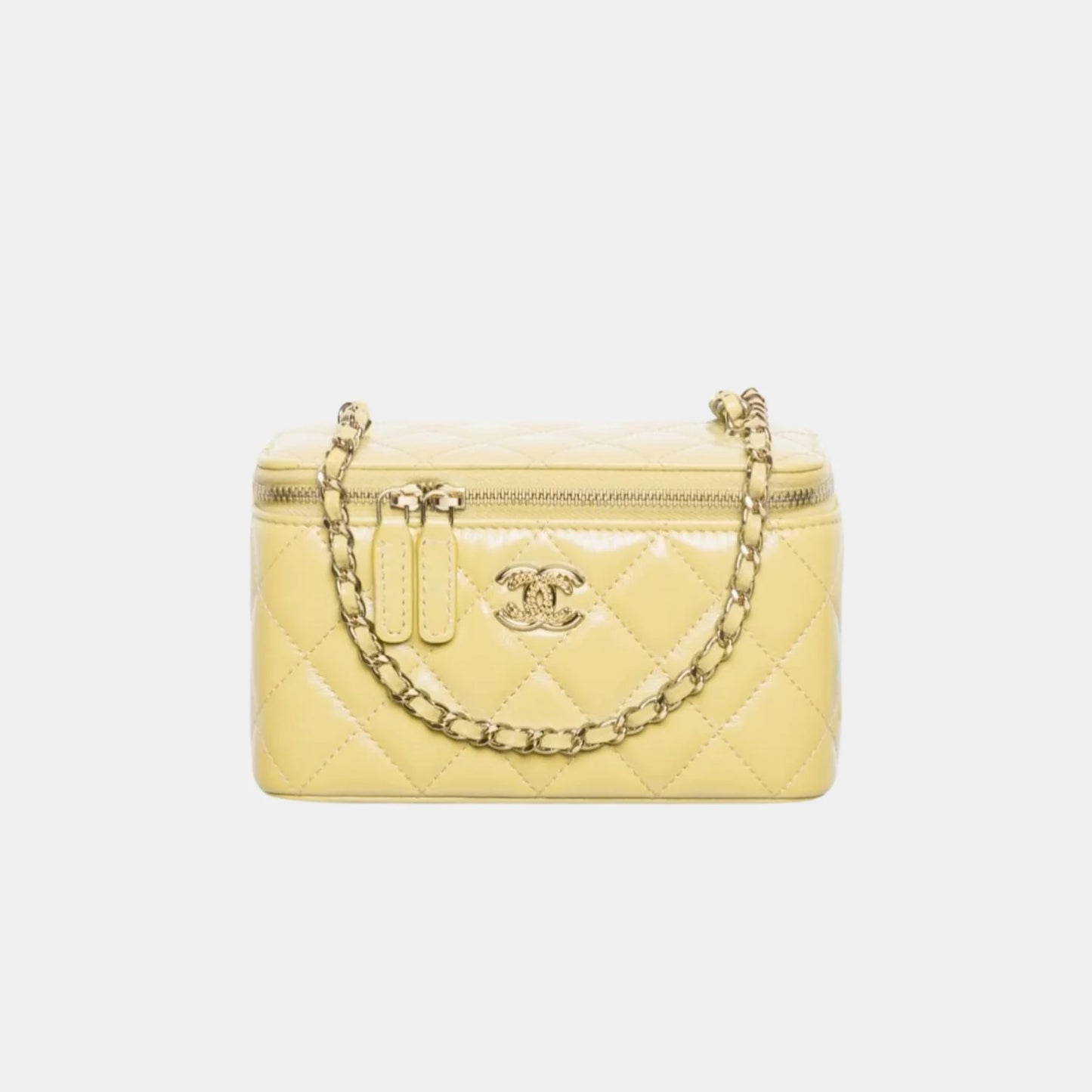 Chanel Long Vanity with Chain in Shiny Lambskin and Gold Tone - Light Yellow