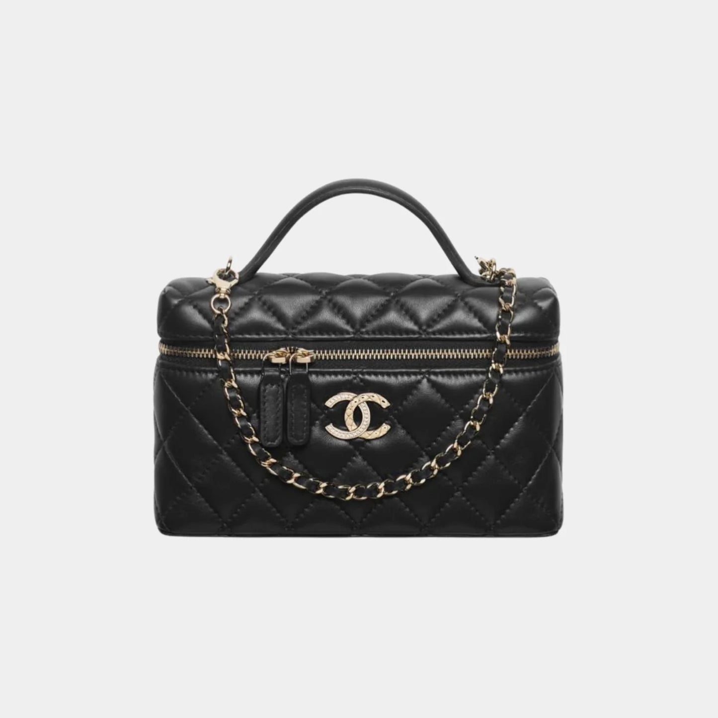 Chanel Long Vanity with Chain in Lambskin Diamante and Gold Metal - Black