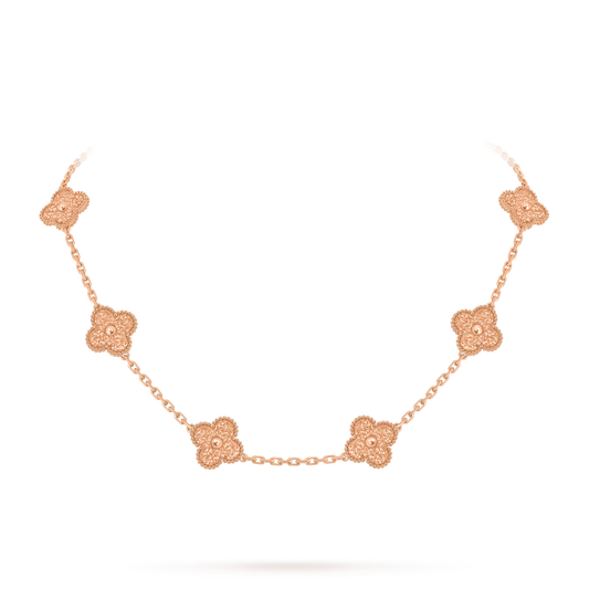 Van Cleef & Arpels, Vintage Alhambra necklace, 10 motifs, textured 18K rose gold