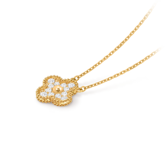 Van Cleef & Arpels, Vintage Alhambra pendant, 18K yellow gold, round diamonds