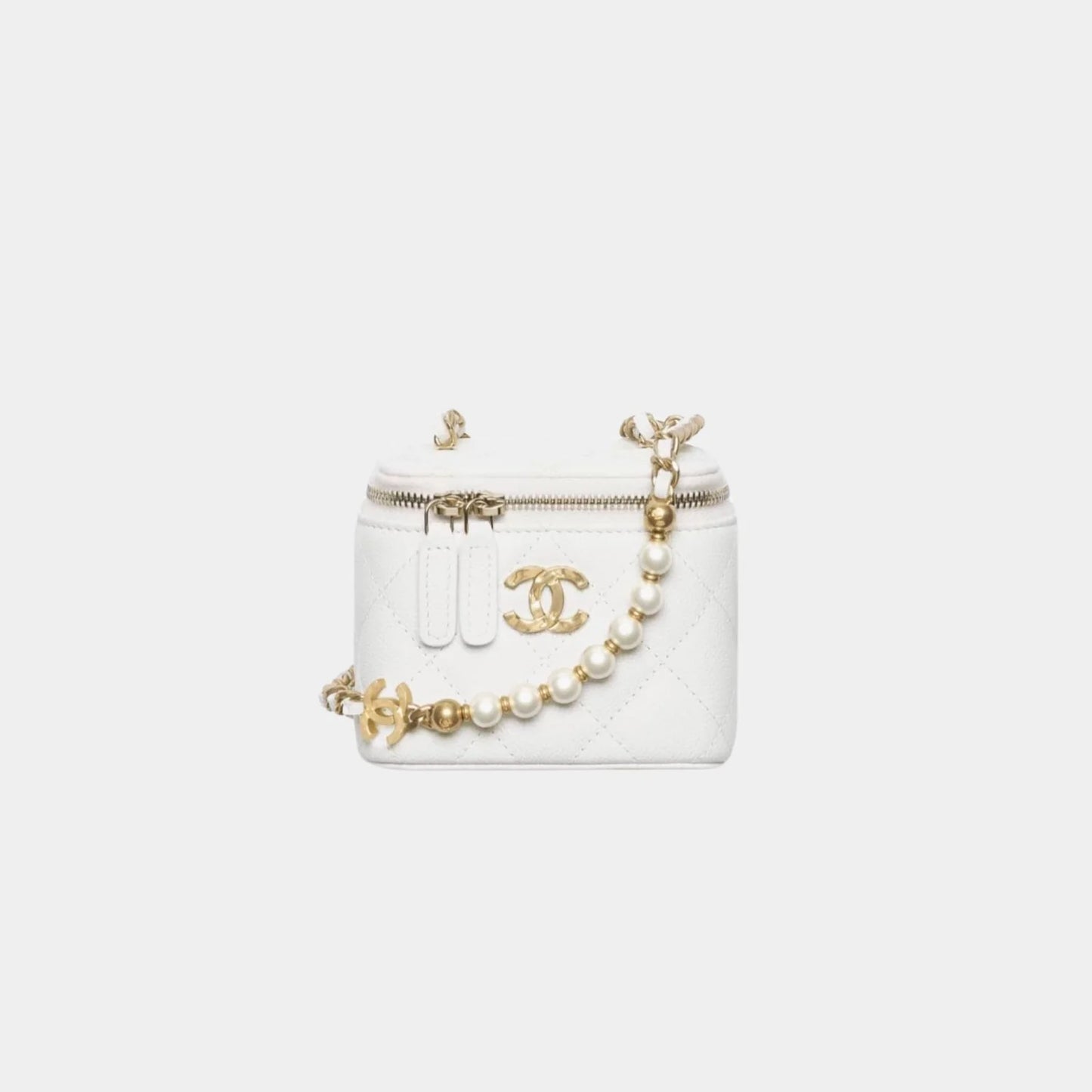 Chanel Small Vanity with Chain in Grained Calfskin with Imitation Pearl - White