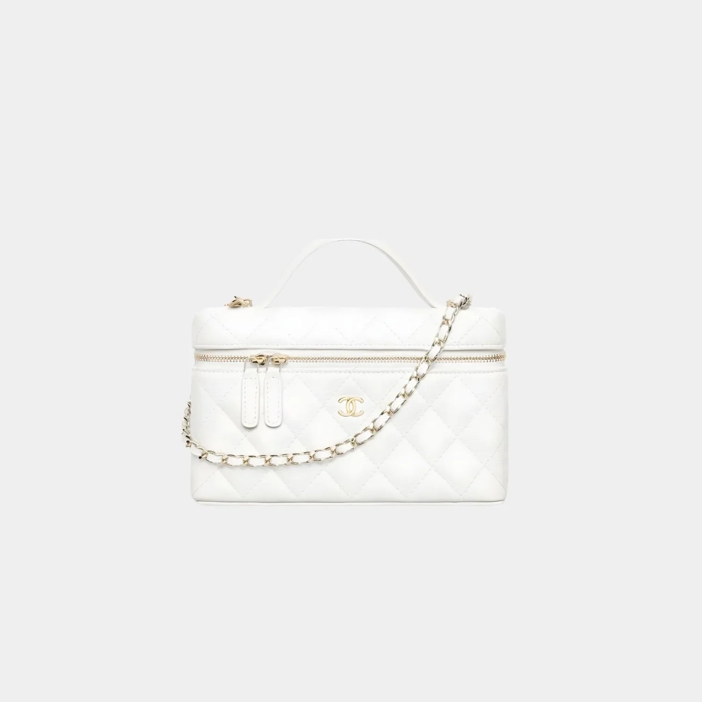 Chanel Classic Vanity with Chain in Grained Shiny Calfskin - White