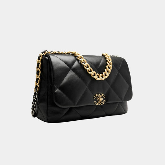 Chanel 19 Maxi Handbag Shiny Lambskin - Black