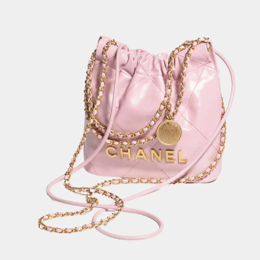 Chanel 22 Mini Handbag Shiny Calfskin & Gold-Tone Metal Light - Pink