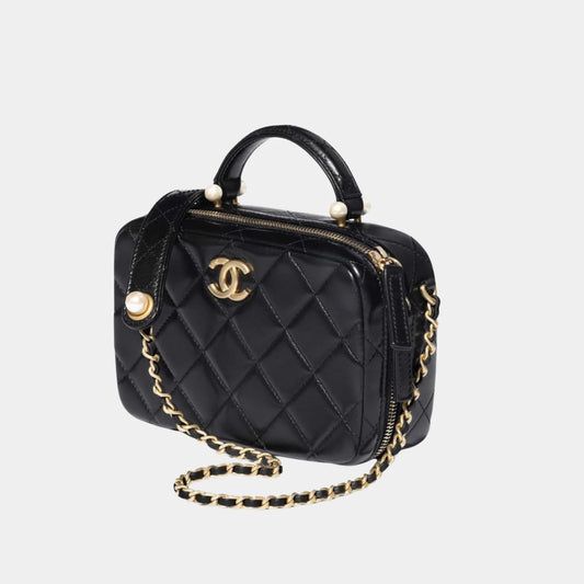 Chanel Small Vanity Case in Shiny Lambskin with Imitation Pearls