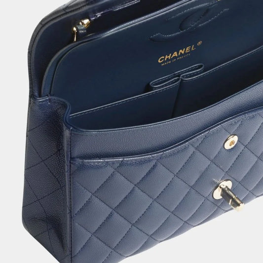 Chanel Classic 11.12 Handbag Grained Shiny Calfskin & Gold-Tone Metal - Dark Blue