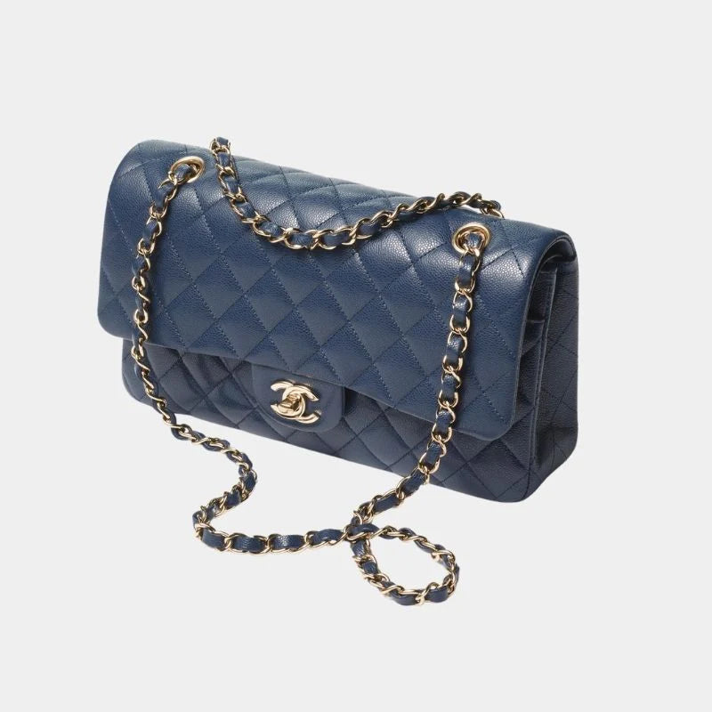 Chanel Classic 11.12 Handbag Grained Shiny Calfskin & Gold-Tone Metal - Dark Blue