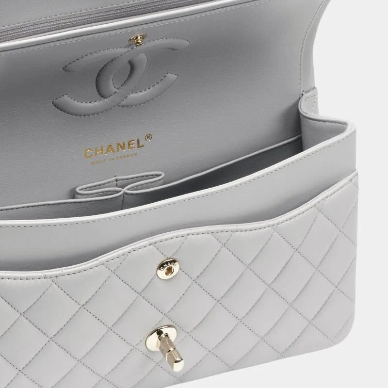 Chanel Classic 11.12 Handbag Lambskin & Gold-Tone Metal - Grey