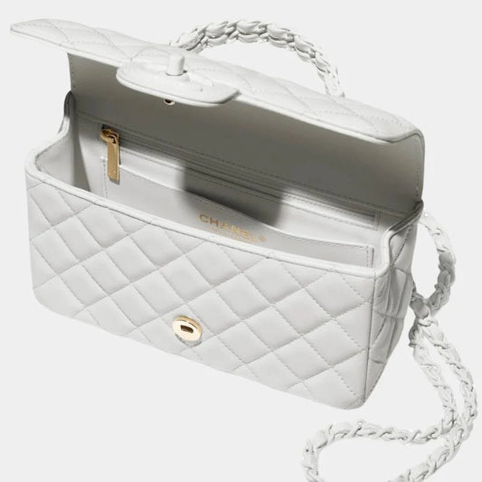 Chanel Flap Bag With Top Handle Light Grey