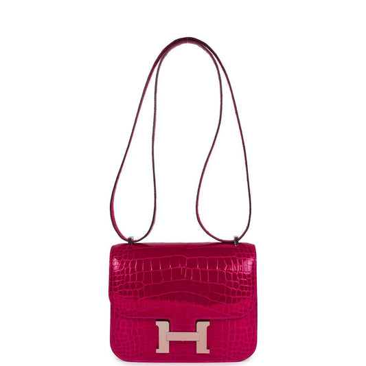 Hermès Constance 18 Rose Pourpre Shiny Alligator Palladium Hardware