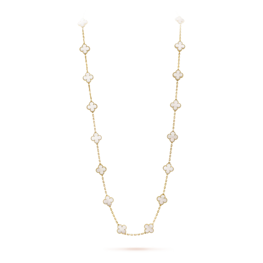 Van Cleef & Arpels, Vintage Alhambra long necklace, 20 motifs, 18K yellow gold, white mother-of-pearl