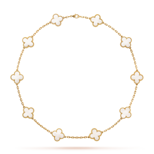 Van Cleef & Arpels, Vintage Alhambra necklace, 10 motifs, 18K yellow gold, white mother-of-pearl