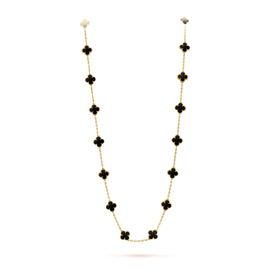 Van Cleef & Arpels, Vintage Alhambra long necklace, 20 motifs, 18K yellow gold, onyx