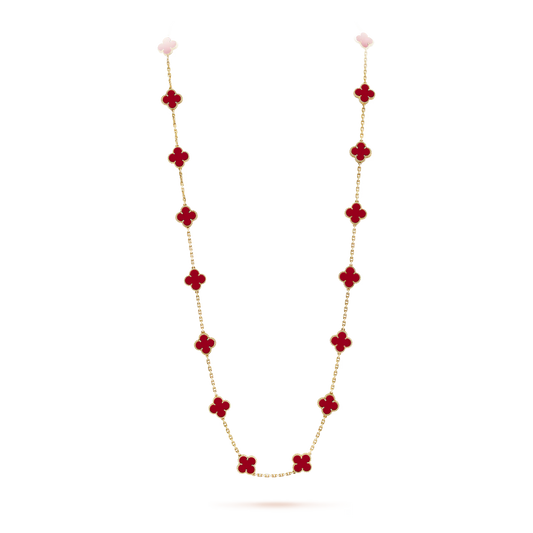 Van Cleef & Arpels, Vintage Alhambra long necklace, 20 motifs, 18K yellow gold, carnelian.