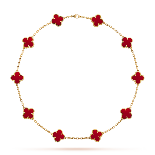 Van Cleef & Arpels, Vintage Alhambra necklace, 10 motifs, 18K yellow gold, carnelian