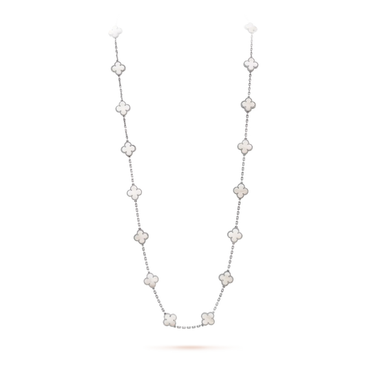 Van Cleef & Arpels, Vintage Alhambra long necklace, 20 motifs, rhodium plated 18K white gold, white mother-of-pearl.