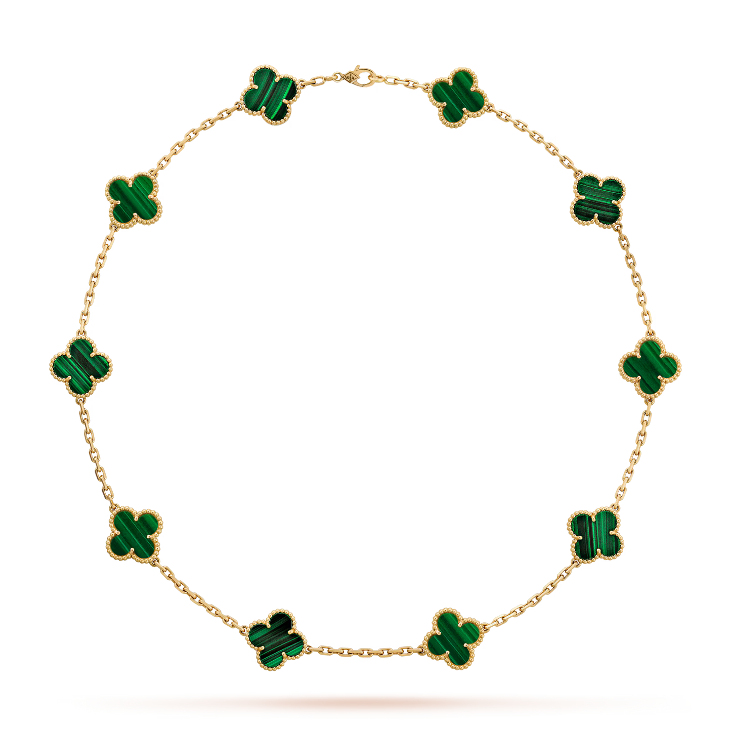 Van Cleef & Arpels, Vintage Alhambra necklace, 10 motifs, 18K yellow gold, malachite