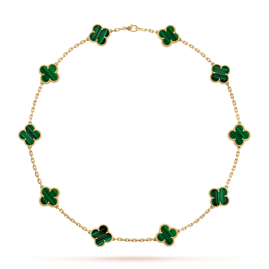 Van Cleef & Arpels, Vintage Alhambra necklace, 10 motifs, 18K yellow gold, malachite
