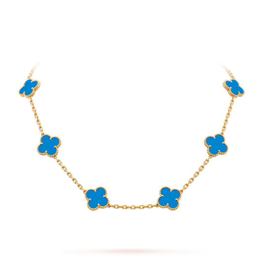 Van Cleef & Arpels, Vintage Alhambra necklace, 10 motifs, 18K yellow gold, blue agate