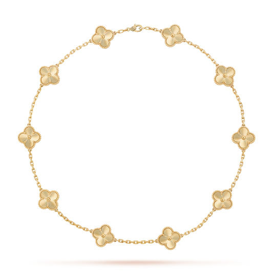 Van Cleef & Arpels, Vintage Alhambra necklace, 10 motifs, guilloché 18K yellow gold