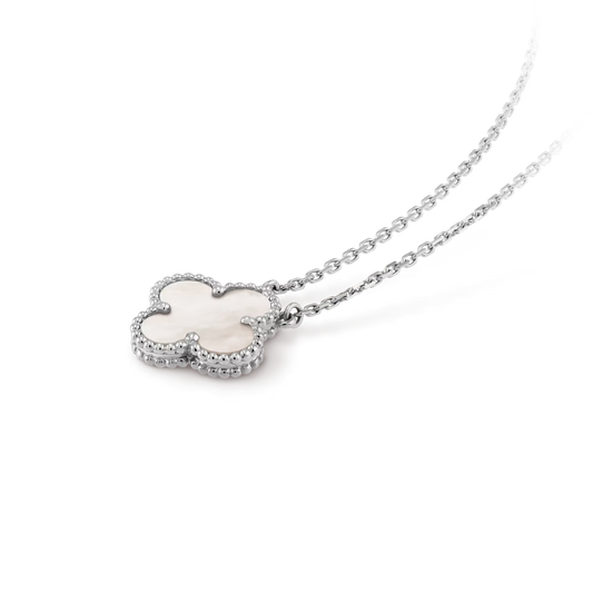 Van Cleef & Arpels, Vintage Alhambra pendant, rhodium plated 18K white gold, white mother-of-pearl