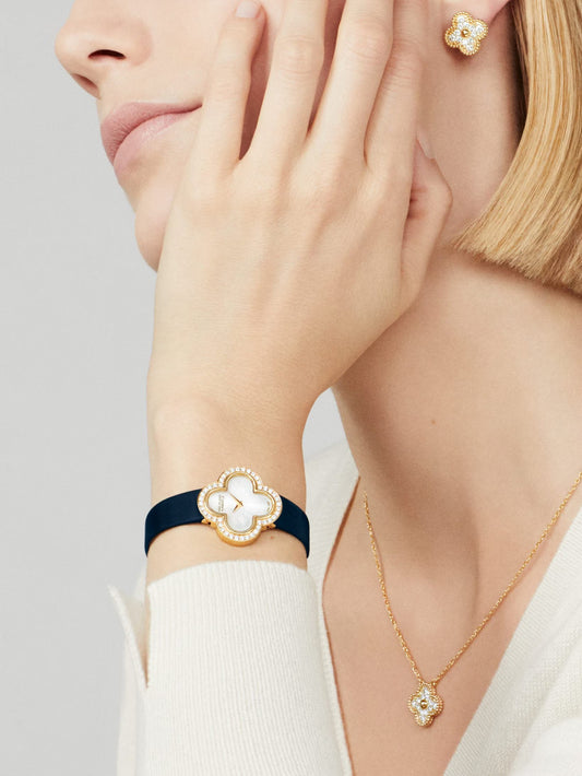 Van Cleef & Arpels, Vintage Alhambra earrings, 18K yellow gold, round diamonds